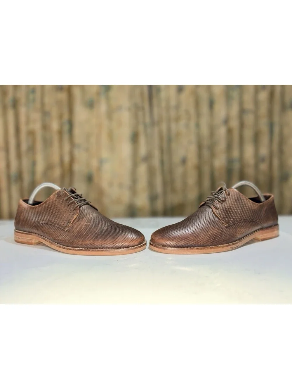 NEXT Hell For Leather Mens US 8 EU 41 Brown Textured Leather Derby Dress Shoes